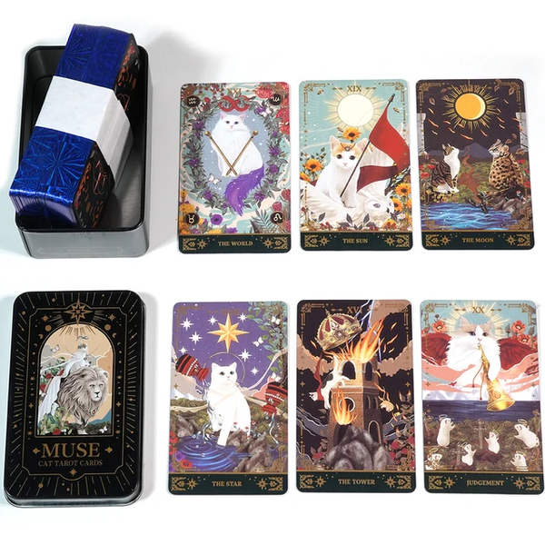 Muse Cat Tarot | Таро Музы Кошки (в жестяной коробочке, с синим срезом) 130273 фото